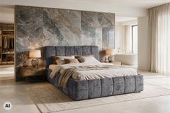 Design Boxbett ADLON 180x200cm grau Chenille mit Stauraum und Lattenrost