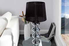 Elegante Design Tischlampe MIA 60cm silber Tischleuchte Stoffschirm