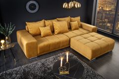 Big Sofa ELEGANCIA 285cm senfgelb Vogue Velours Samt XXL Couch inkl. Kissen Federkern