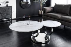 Design Couchtisch DANCING RINGS weiß rund drehbar Marmor Keramik Chrome Gestell