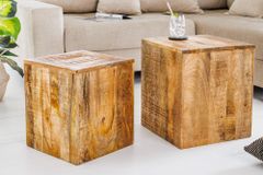 Massives 2er Set Beistelltisch CURACAO 45cm natur Mangoholz Würfel handmade Couchtisch
