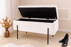 Moderne Truhenbank LOFT 100cm weiß Bouclé Sitzbank mit Stauraum gepolstert schwarz Metall
