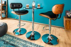 Retro Barhocker CLASSICO schwarz 115cm höhenverstellbar mit Lehne Walnussholz-Design