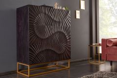Massives Highboard SCORPION 120cm schwarz Mangoholz aufwendige 3D Schnitzereien