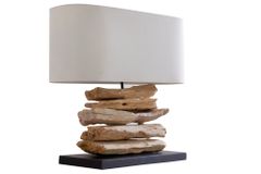Handgearbeitete Treibholz Lampe RIVERINE 55cm creme Leinenschirm Tischleuchte