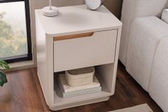 Design Nachtschrank LIV 55cm cashmere weiß mit Schublade und offenem Fach
