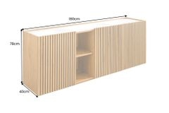 Design Sideboard VICENZA 180cm weiß Keramik natur Eiche Lamellenfront