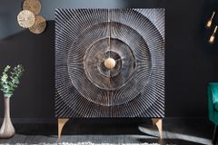 Handgearbeitetes Highboard GOLDEN SUNSET 120cm mit 3D Schnitzereien schwarz gold Mangoholz