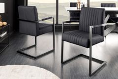 Moderner Freischwinger Stuhl BIG ASTON Echtleder schwarz Taschenfederkern Metall