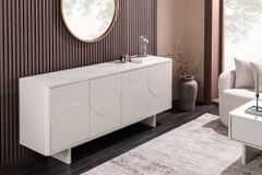 Design Sideboard SAVOY 180cm kaschmir weiß Marmor Keramik mit Stauraum und 3D-Front