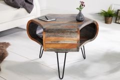 Retro Couchtisch ORGANIC LIVING 70cm grau Sheesham Massivholz mit Stauraum Hairpin Legs
