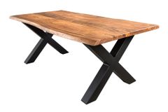 Massivholz Couchtisch MAMMUT 120cm Akazie Honey Finish X-Gestell schwarz 2,5cm Tischplatte