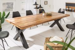 Massiver Esstisch IRON CRAFT 240cm natur Mangoholz Industrial Design X-Gestell schwarz Metall