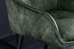 Design Barhocker EUPHORIA dunkelgrün Samt schwarze Metallbeine Barstuhl mit Lehne