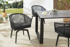 Drehbarer Stuhl ROPE anthrazit Aluminium Gartensessel inkl. Kissen In- und Outdoor