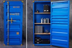 Design Aktenschrank GLOBETROTTER 180cm blau Eisen Container Upcycling Industrial