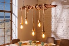 Maritime Hängeleuchte SEVEN SEAS 110cm Massivholz Seil Deckenlampe 5 Leuchten