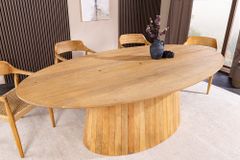 Ovaler Esstisch ART DECO 220cm beige massives Mangoholz cream finish mit Säulenfuß