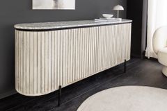 Massives Sideboard ADLON 170cm grau gebürstet Mangoholz mit weißer Marmorplatte