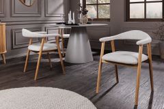 Design Stuhl VALHALLA WOOD natur Eiche creme Strukturstoff mit Armlehne