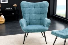 Moderner Sessel SCANDINAVIA blau Strukturstoff schwarz Metall mit Armlehne