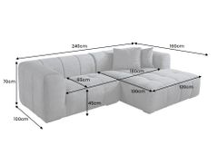 Modernes Ecksofa ZERO GRAVITY 240cm dunkelgrau Cord 3-Sitzer Couch L-Form
