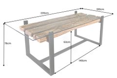 Design Glas Esstisch BARRACUDA 220cm natur Teak Massivholz schwarz Kufengestell