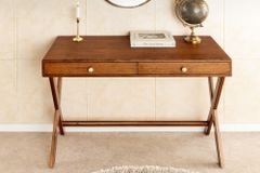Stilvoller Konsolentisch SECRETARIO 110cm braun Akazie gold mit Schubladen
