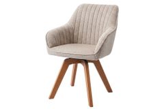 Design Stuhl LIVORNO beige Strukturstoff Massivholzbeine drehbar Auto-Return-Funktion