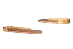 Modernes 2er Set Wandregal PURE NATURE 60cm gold Mangoholz massiv Metall handmade