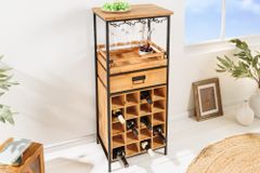 Massivholz Weinregal SEVENS SEAS 120cm natur Pinienholz schwarz Metall Flaschenregal