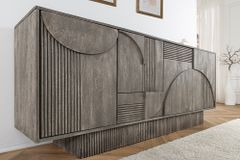 Design Sideboard ART DECO 170cm grau smoked Mangoholz massiv 3D-Front