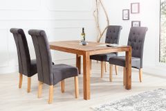 Edler Stuhl CASA vintage grau mit Zierknöpfen Massivholzbeine