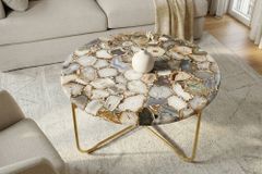 Runder Couchtisch NOBLE 65cm Edelstein Achat abnehmbare Tischplatte goldenes Metallgestell