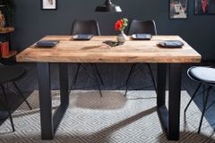 Massiver Esstisch IRON CRAFT 140cm Mangoholz schwarzes Eisengestell Kufe Industrial Design