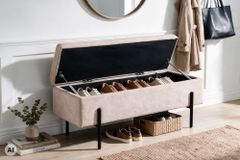 Truhenbank LOFT 100cm champagner Samt Sitzbank mit Stauraum schwarz Metall