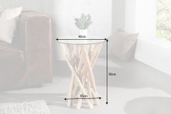 Design Beistelltisch DRIFTWOOD 40cm Teakholz mit Glasplatte rund Couchtisch