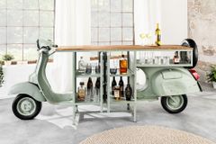 Extravaganter Barschrank SCOOTER 250cm salbei Retro-Konsole Motorroller mit Mangoholz Upcycling