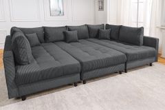 Moderne XXL Wohnlandschaft KENT 305cm anthrazit Cord Bigsofa inkl. Hocker Federkern