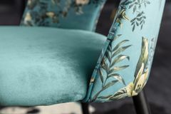 Design Stuhl PRÊT-À-PORTER türkis Samt florales Muster und goldene Fußkappen
