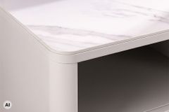 Nachttisch SAVOY 50cm kaschmir beige Keramik Marmor weiß Beistelltisch