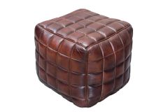Retro Hocker RIDER 40cm braun Echtleder mit Ziersteppung