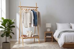 Massivholz Garderobe ZEN-BO 160cm natur Bambus Kleiderstange mit Ablage