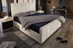 Modernes Boxbett PRESTIGE 160x200cm creme Bouclé mit Stauraum und Lattenrost