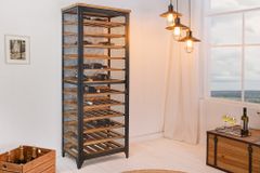 Design Weinschrank BODEGA 185cm natur schwarz Tannenholz Metall Flaschenregal