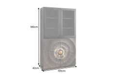 Massives Highboard GOLDEN SUNSET 180cm schwarz gold Mangoholz mit Glastüren Vitrine