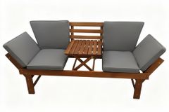 Outdoor Garten Sitzbank MODULAR 200cm natur grau Akazie mit Tisch inkl. Kissen klappbar