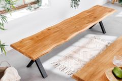 Massivholz Sitzbank WILD OAK 160cm Eiche Baumkante X-Gestell Industrial