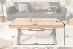 Massivholz Couchtisch THOR 110cm Wildeiche geölt X-Gestell Metall anthrazit Industrial Design