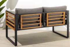Outdoor Garten-Sitzgruppe PURE grau natur Akazie schwarz Metall inkl. Tisch Sitzpolster